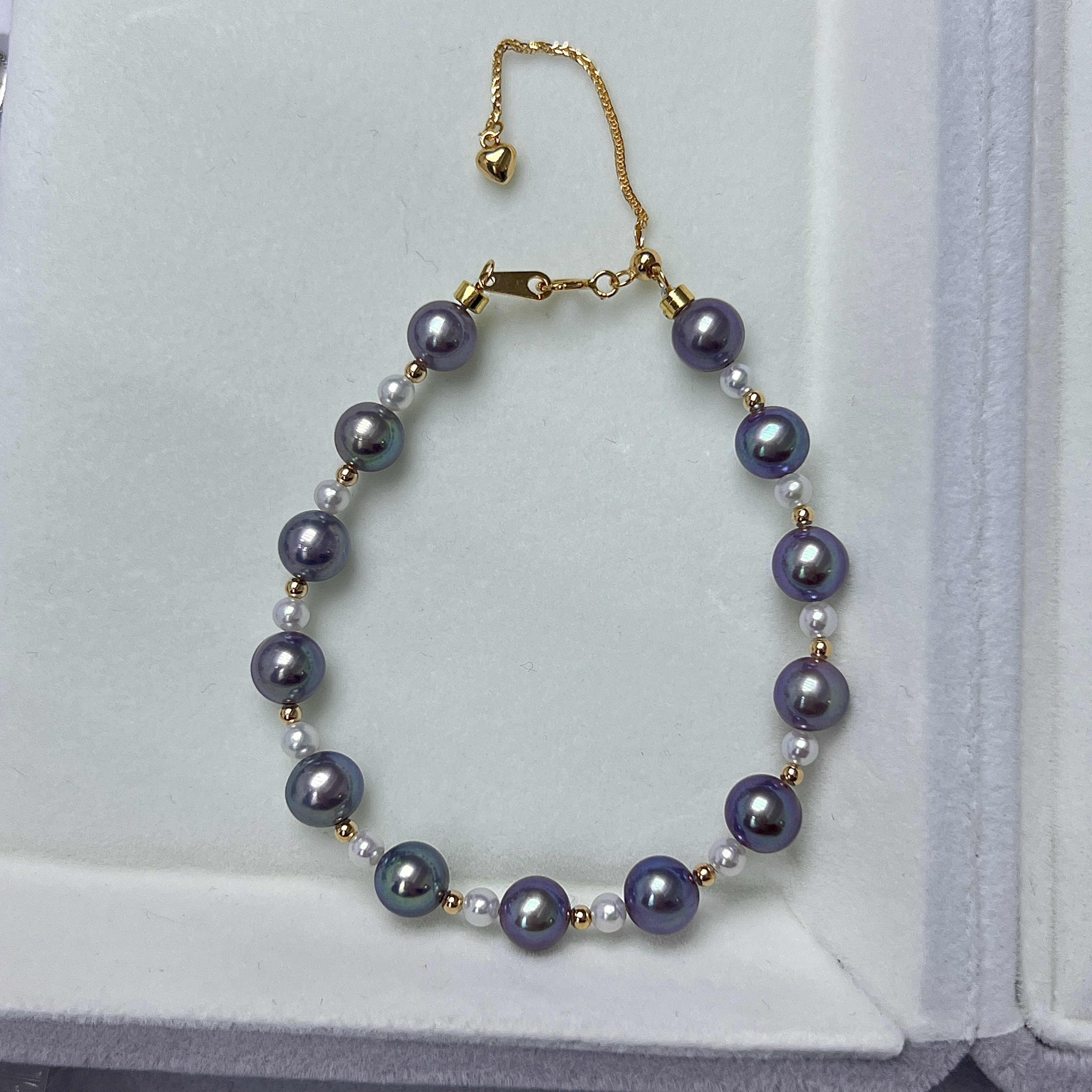 【黑蝶手链】炫彩紫色淡水无核珍珠手链 S925银抽拉链 多样性发一