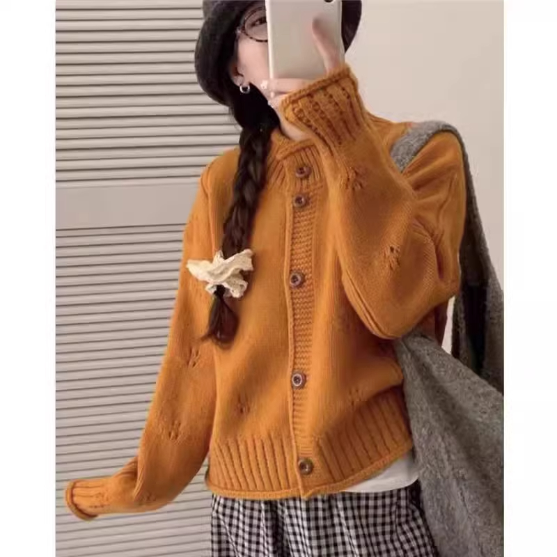 法式小个子镂空针织开衫女春秋新款高级感气质宽松显瘦毛衣外套