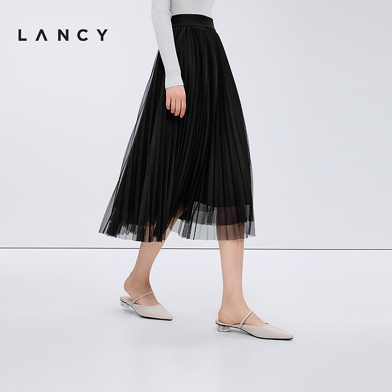 LANCY/朗姿2025春新款设计感网纱百褶半身裙高级感气质时尚半裙女