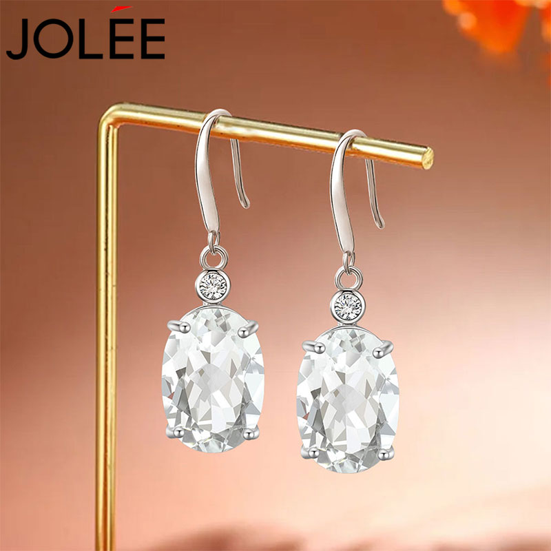 Jolee耳坠S925银天然白水晶轻奢时尚彩色宝石耳钩饰品送女士礼物