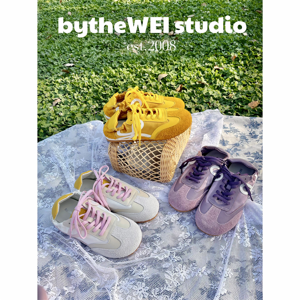 bytheWEI【芭蕾小罗德训】彩色拼接芭蕾风德训鞋女休闲鞋缎感鞋子