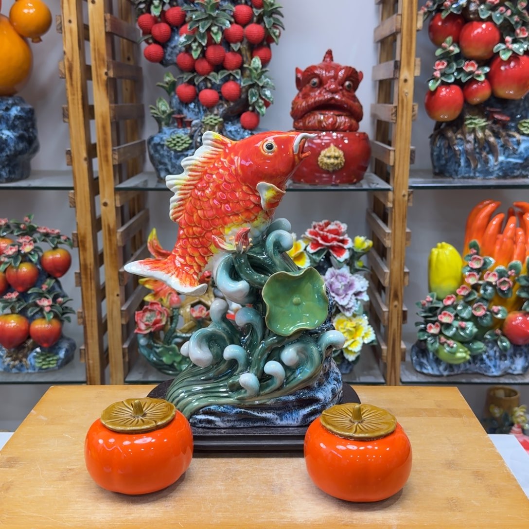 陶瓷年年有余送底座柿子