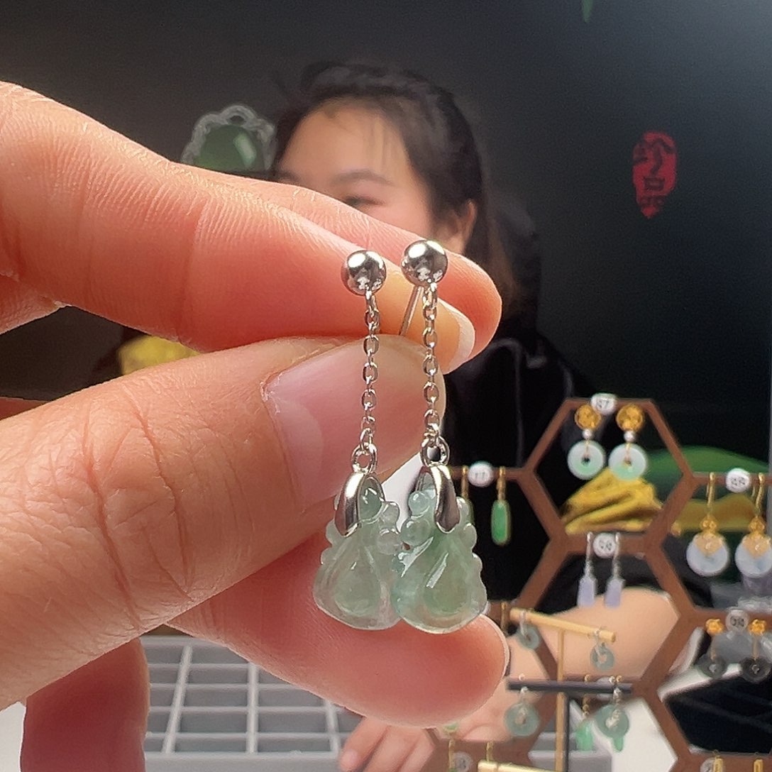 银S925镶嵌翡翠耳饰