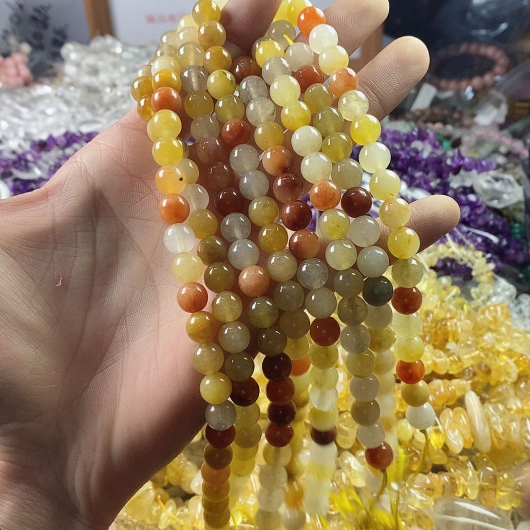 玛瑙/玉髓珠宝半成品未镶嵌一条天然8mm金丝玉圆珠C251