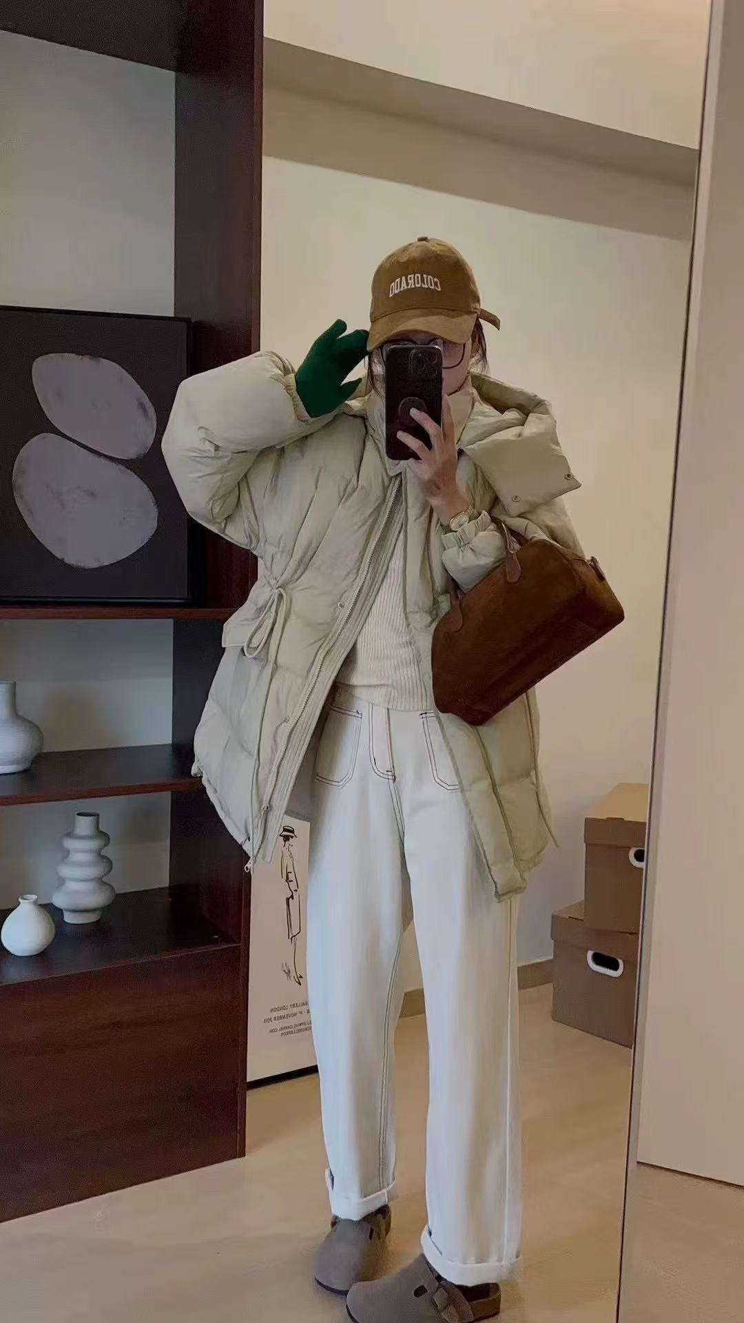 中长款休闲立领羽绒服韩版连帽纯色宽松腰部抽绳百搭女款冬季加厚