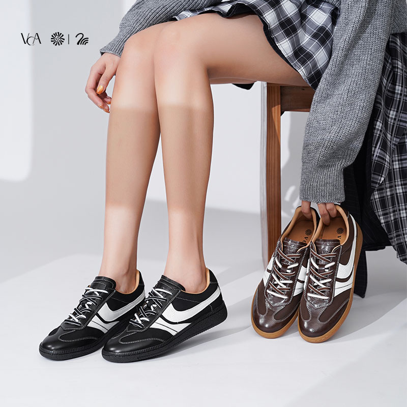 VCA女鞋休闲鞋时尚百搭情侣真皮厚底平底低帮系带