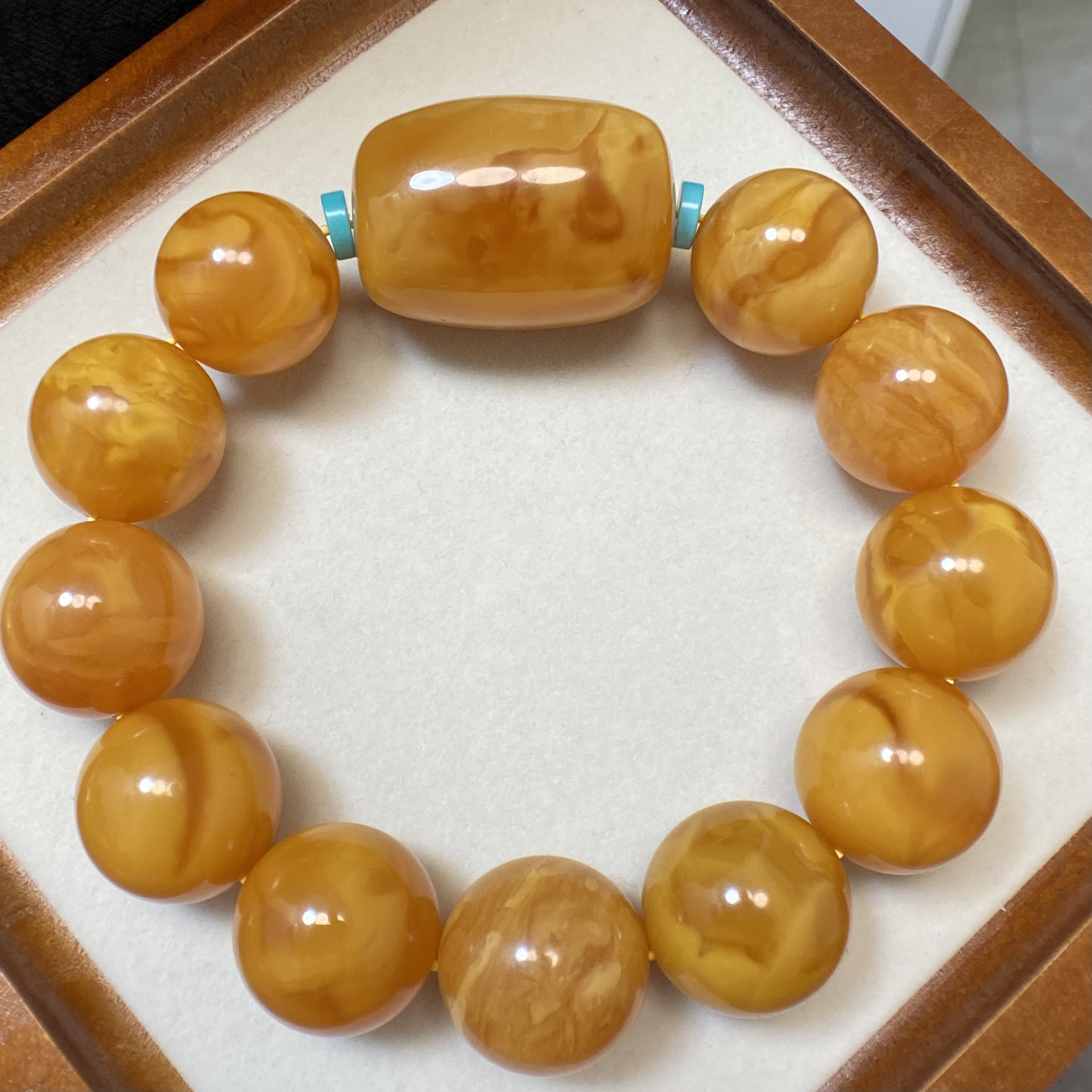 『顺亿天然蜜蜡』老花蜡圆珠手串尺寸18.8mm左右时尚男士经典