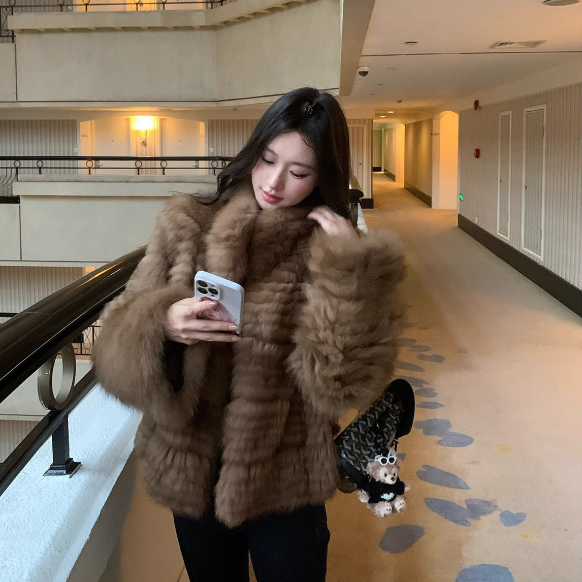 狐狸毛车条皮草外套女2025冬新款高级感毛毛大衣