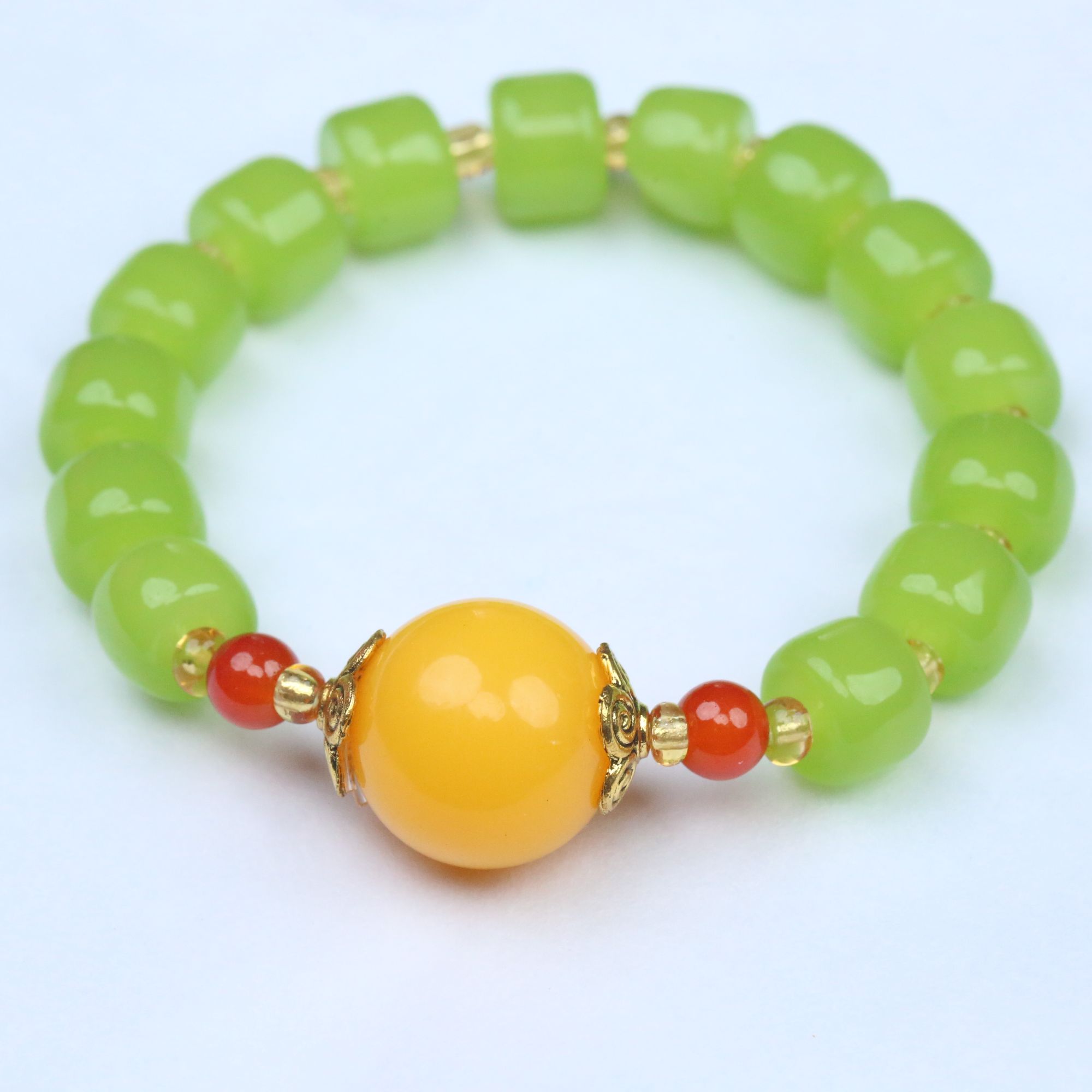 绿水晶1.0圆柱手串+1黄珠（无礼盒）K199