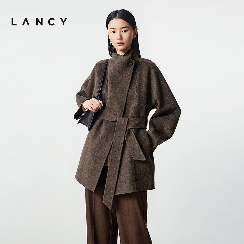 【纯羊毛】LANCY/朗姿2025冬新款双面呢中长款大衣立领毛呢外套女