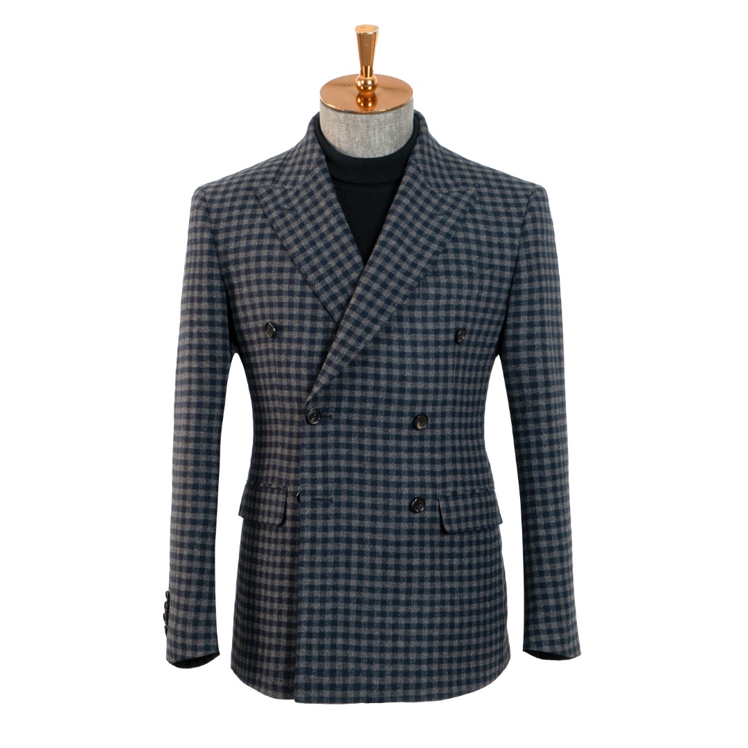 （dy089）蓝灰双排扣苏格兰粗花呢男士休闲时尚西服