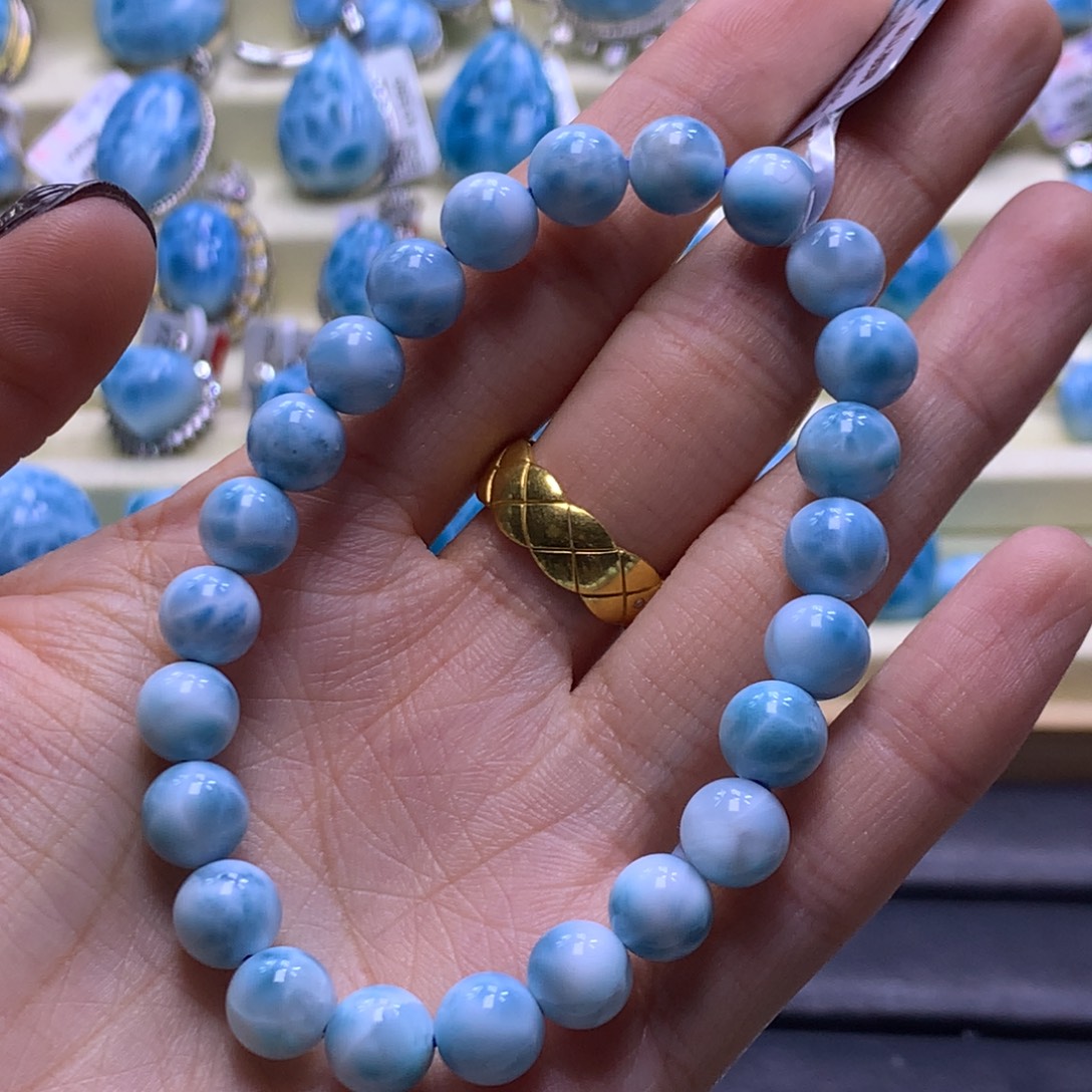 针钠钙石（海纹石）未镶嵌手链8mm手串色差略异