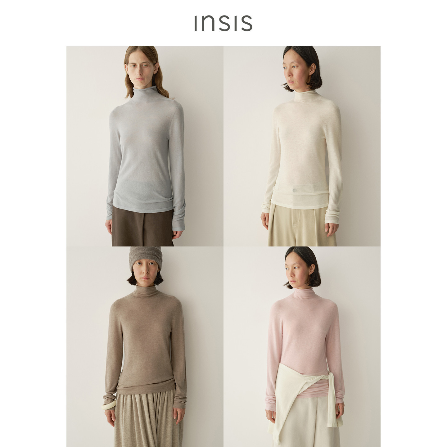 INSISFEMME进口高支美丽诺水溶绵羊毛2025冬高领无缝套头针织衫