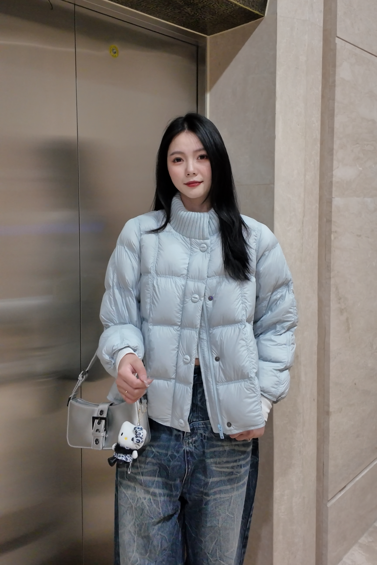 云朵针织毛巾领90白鸭绒泡芙感羽绒服