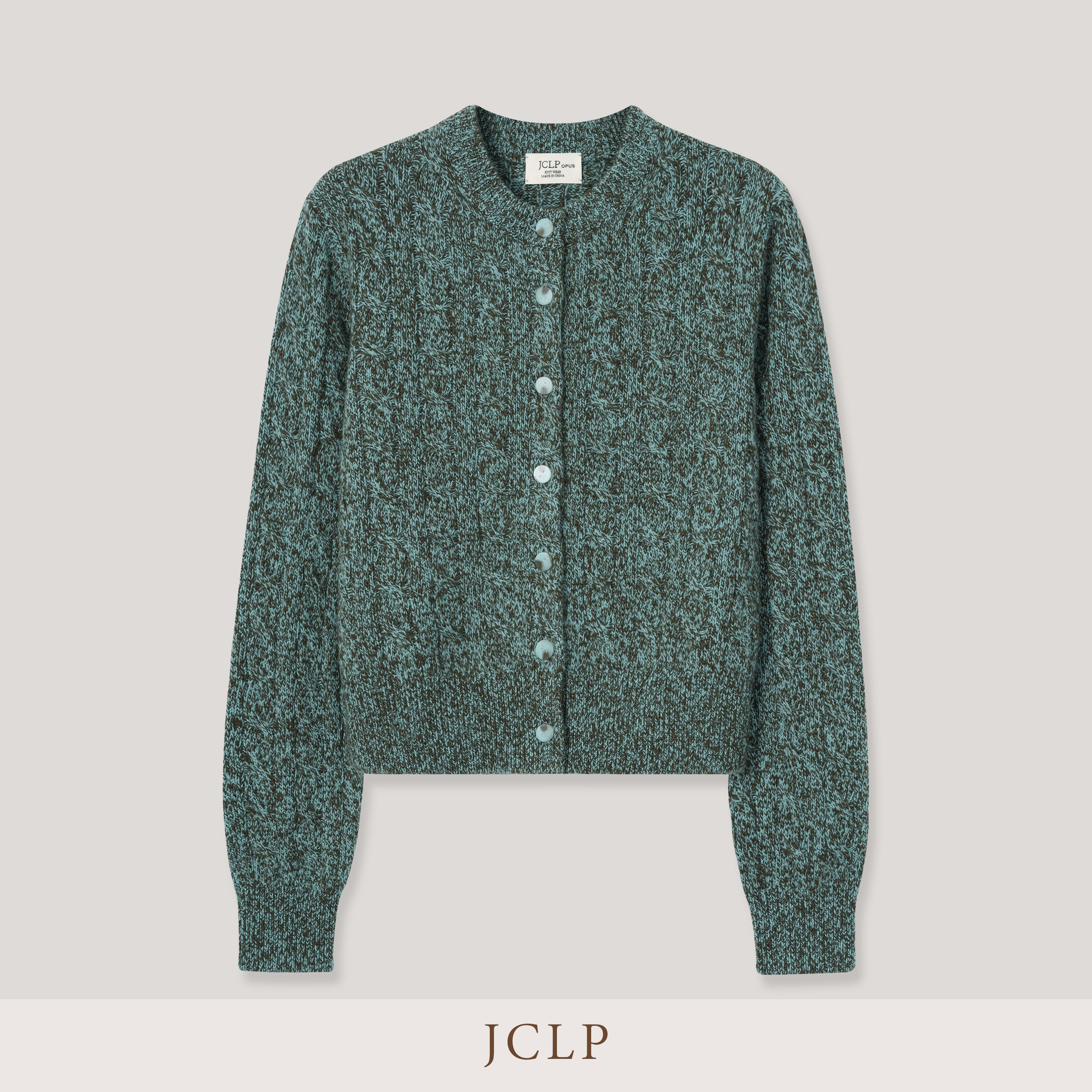 JCLP 金纯良品 山羊绒邓肯纱麻花叠缝文艺休闲圆领质感针织开衫