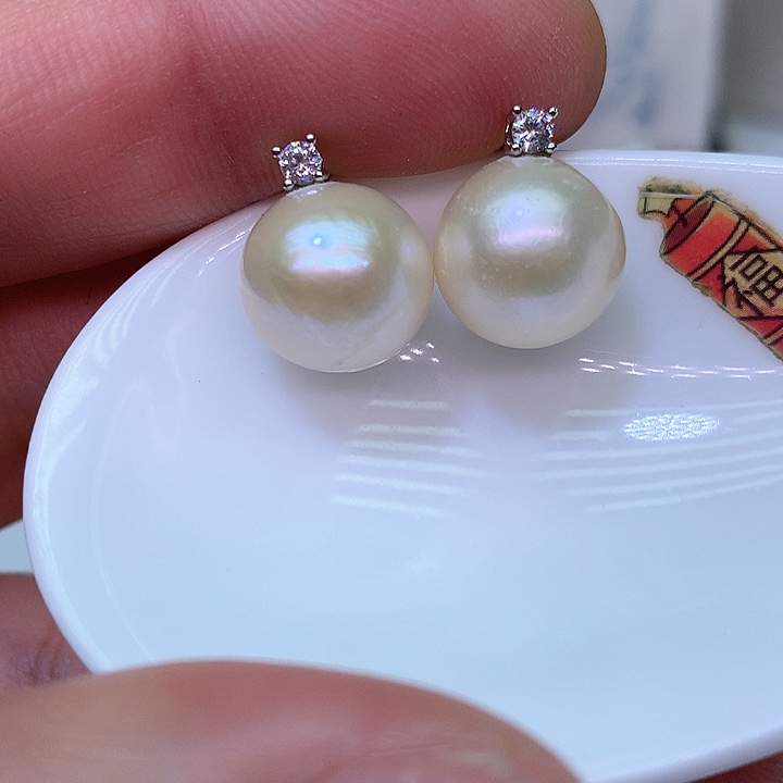 银S925镶嵌耳饰淡水珍珠
