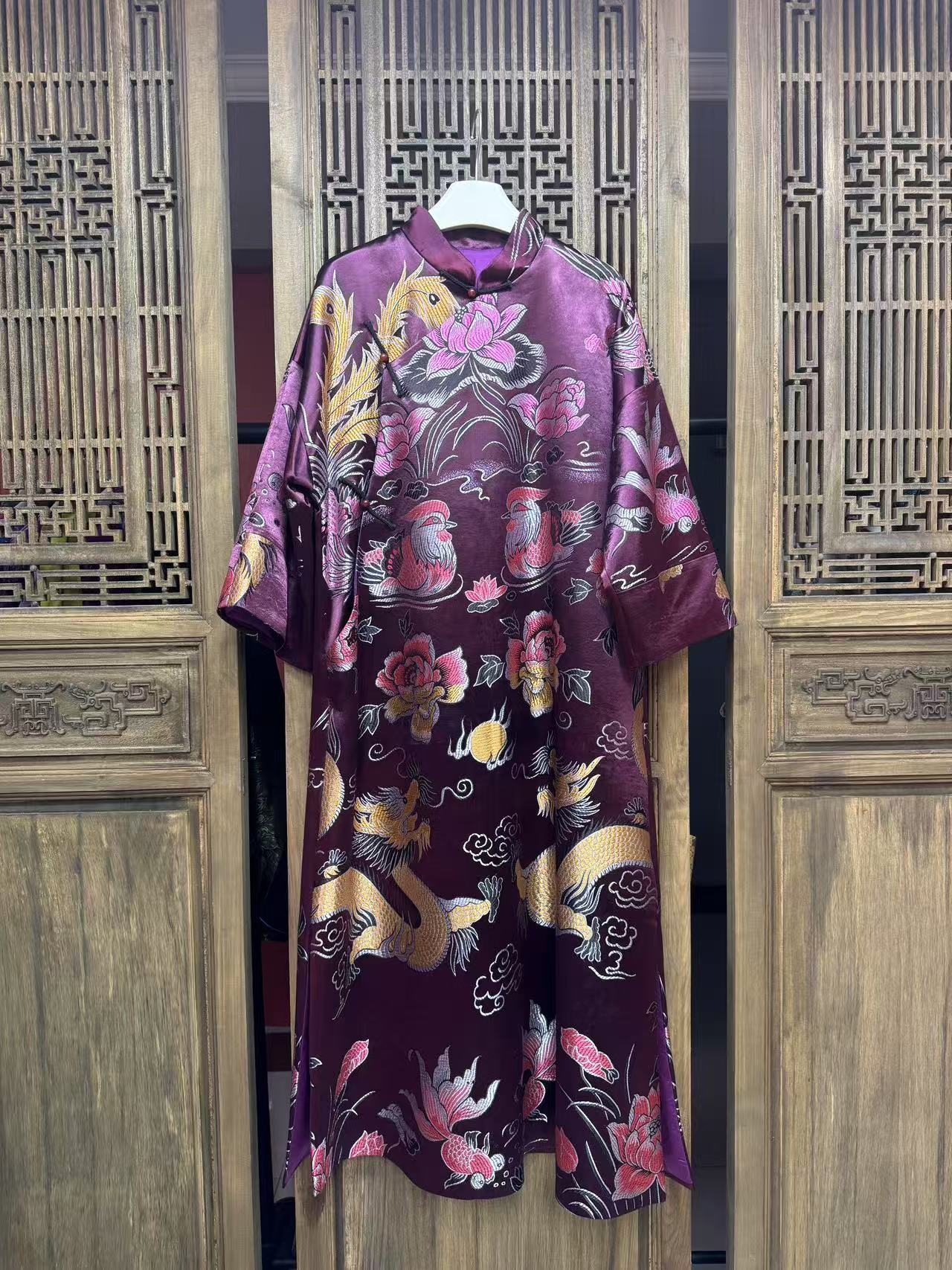 云喜原创老织锦立领双层长袍03