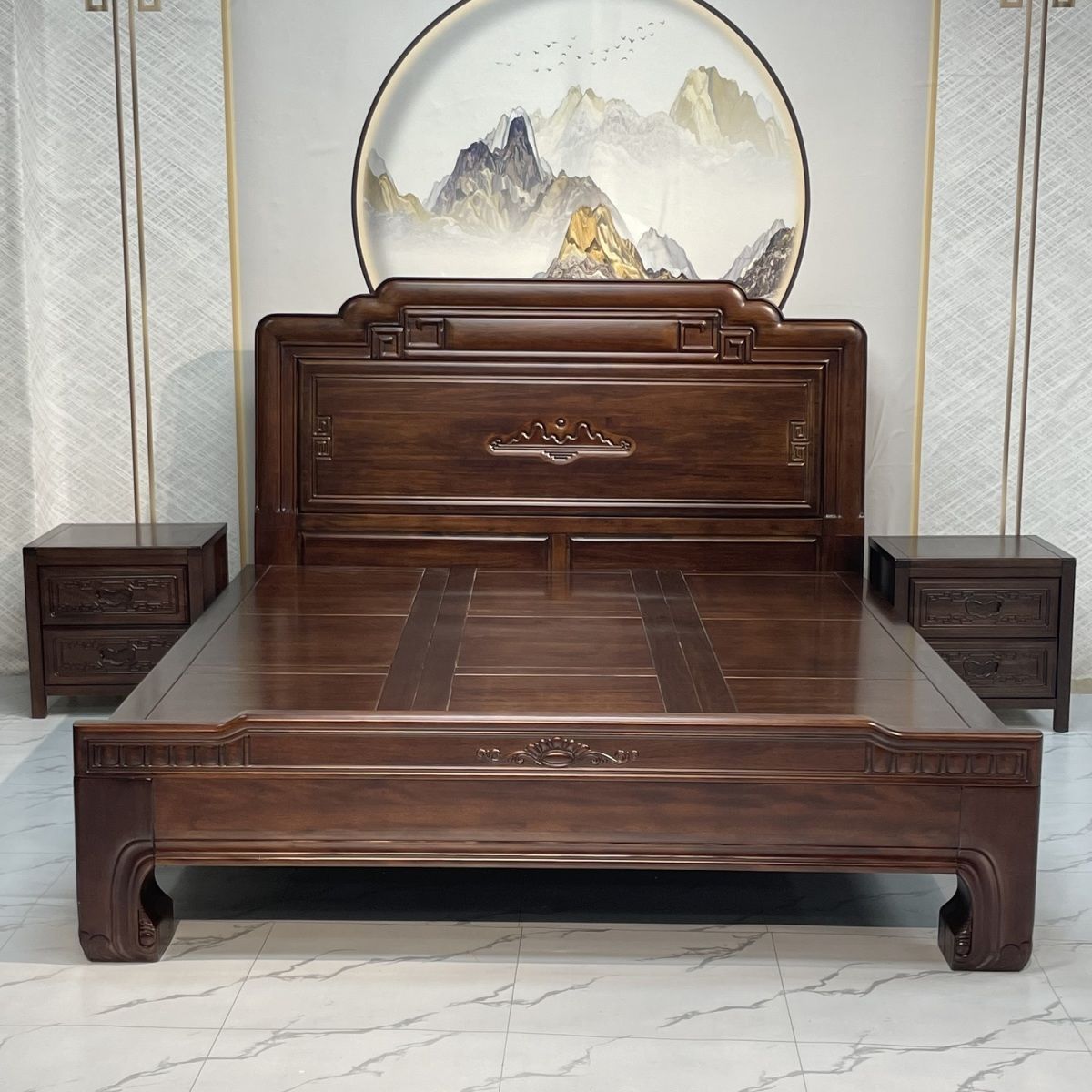 【A2】北美黑胡桃全实木床榫卯1.8米1.5米双人床宽厚大气老虎脚雕花