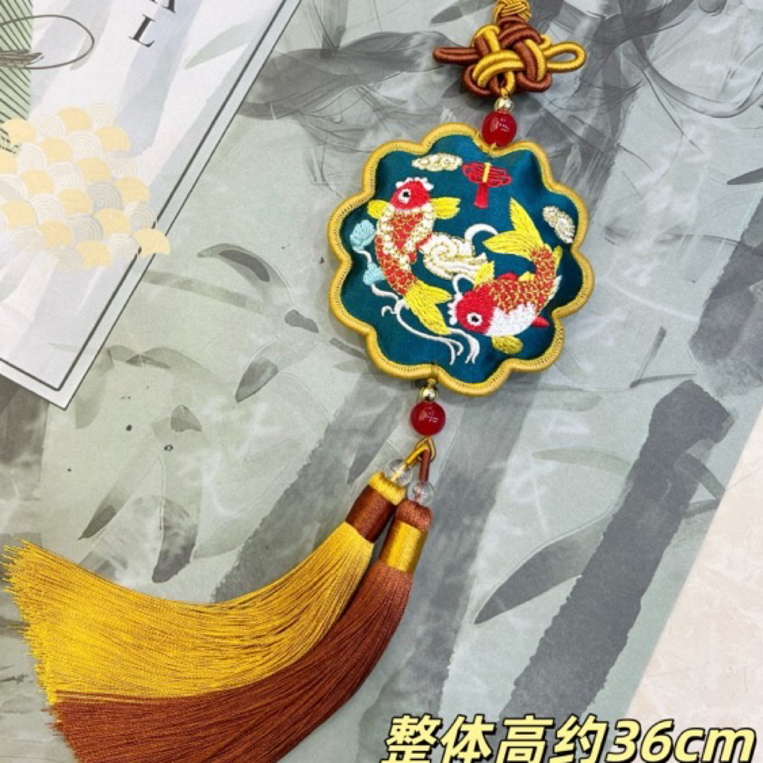 敦煌双鱼祈福刺绣挂件锦绣国风香囊客厅玄关车载挂件