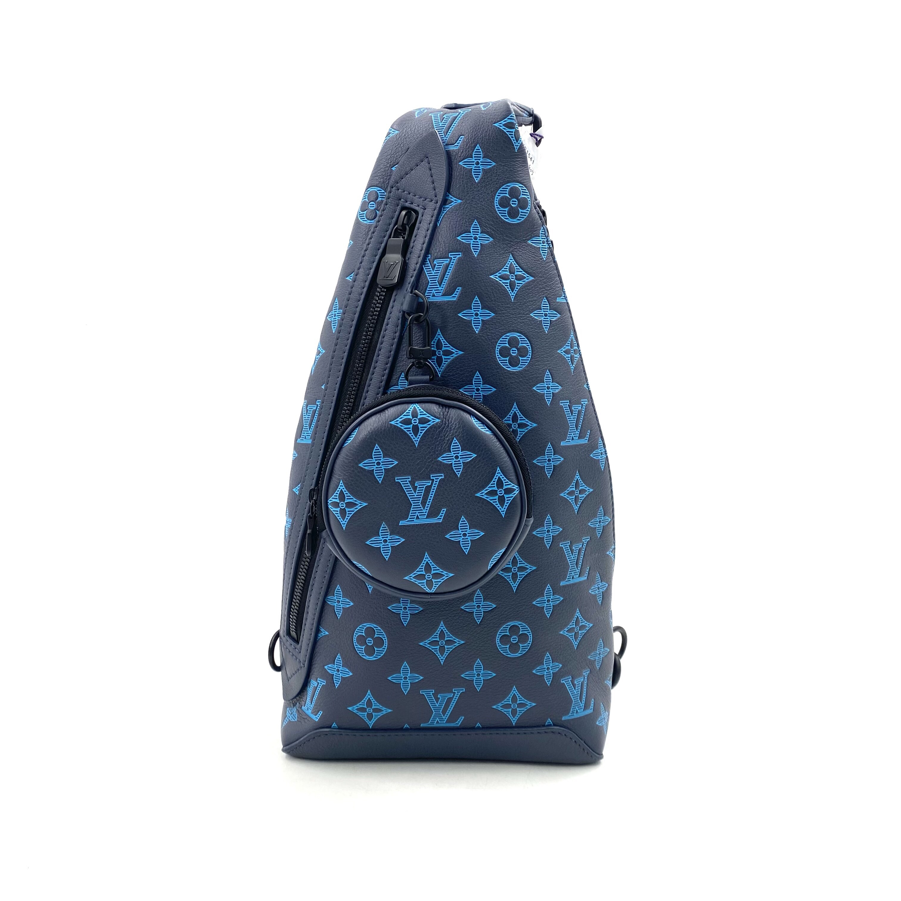 99新 LouisVuitton/路易威登 LV 蓝色全皮压花DUO单肩胸包 20/42