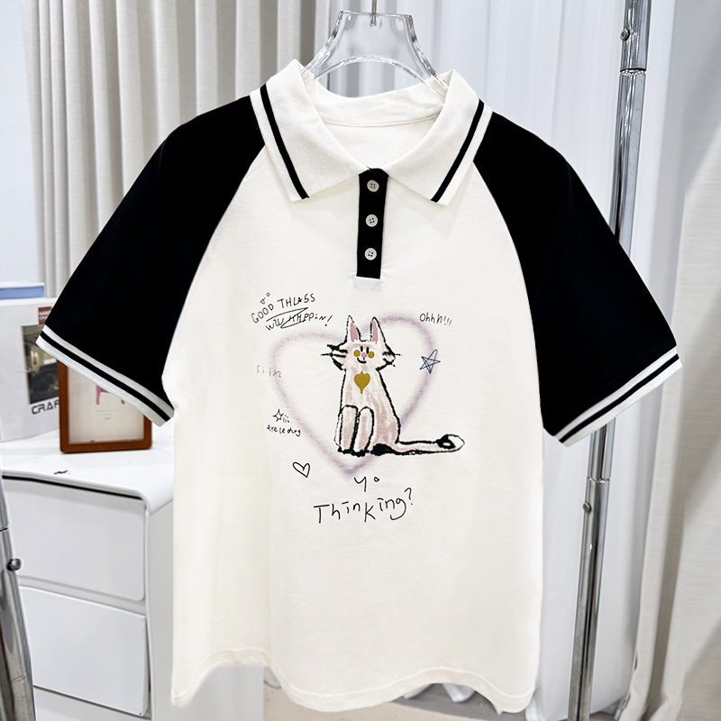 女童撞色卡通印花T恤25400