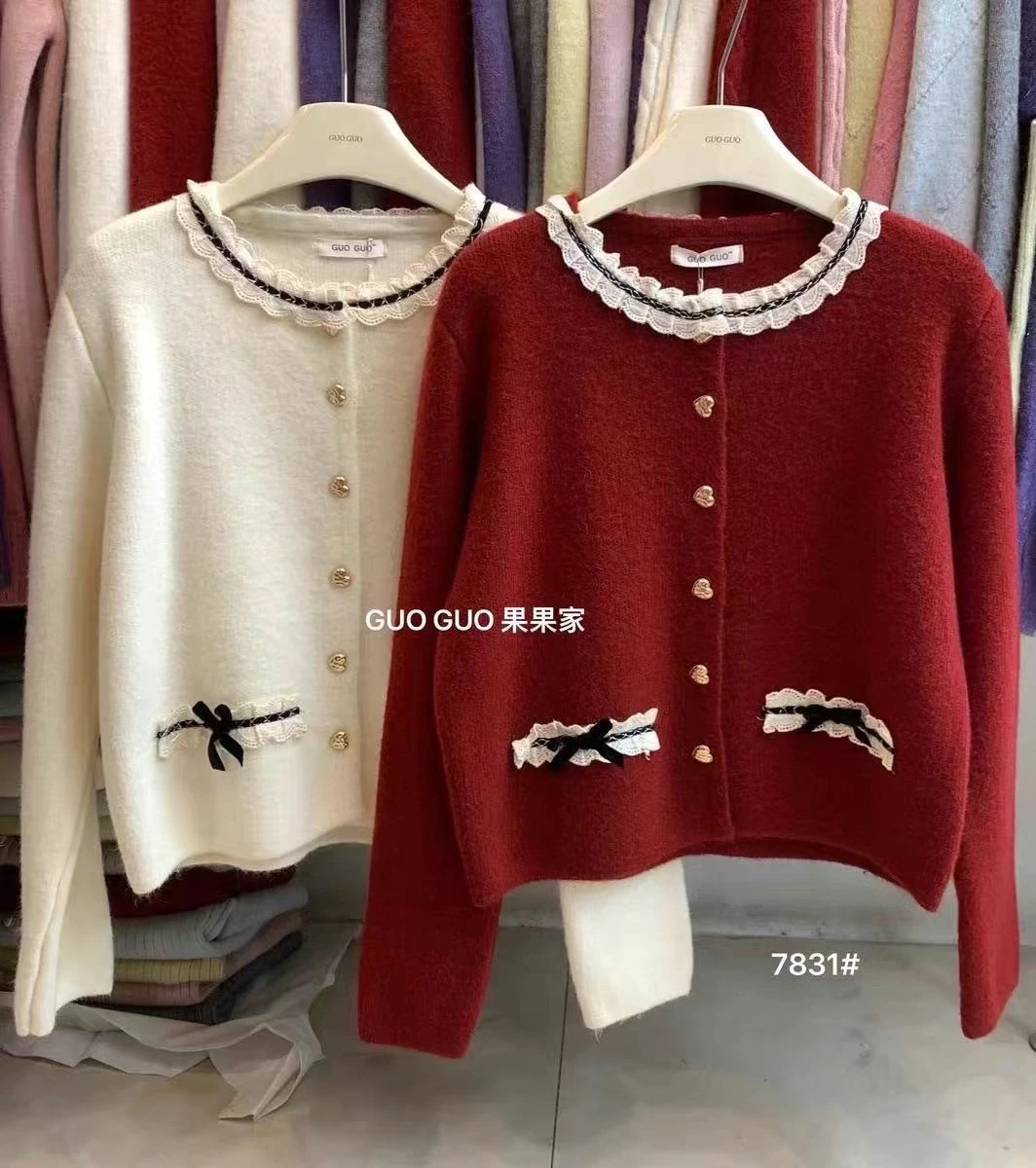 【新年氛围感】加厚小香风精致蝴蝶结边保暖毛衣 针织开衫
