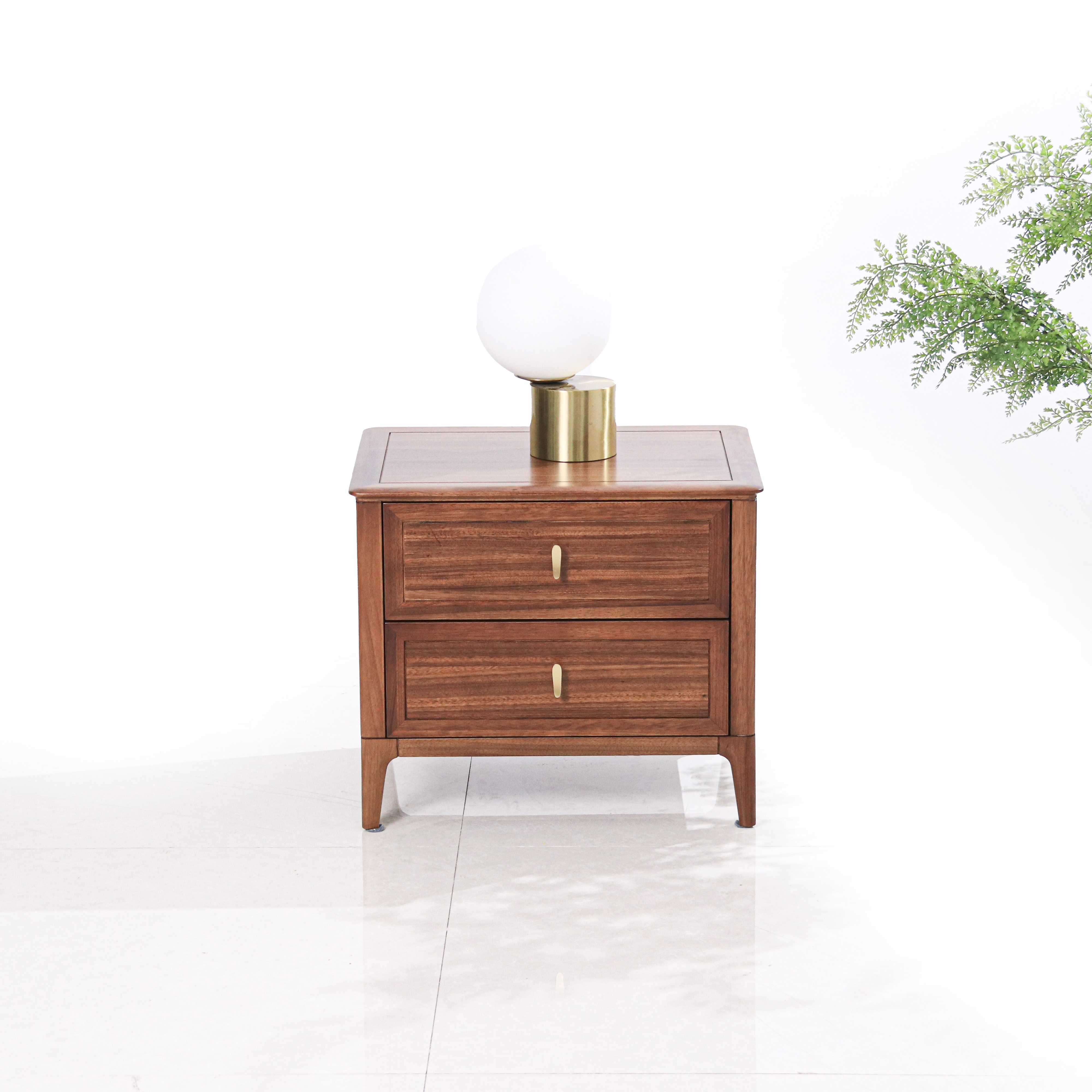 新中式实木乌金木双抽床头柜新中式卧室床头柜禅意双抽床头柜