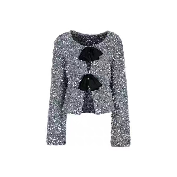 《猪猪出品》灰色大蝴蝶结宽松型长袖通勤秋季外套时尚重工甜美蕾丝