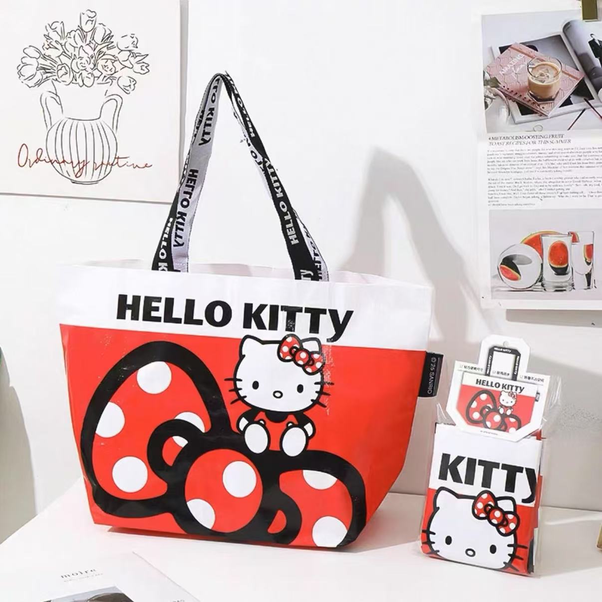 三丽鸥授权可爱凯蒂猫手提编织袋托特包购物袋美乐蒂玉桂狗