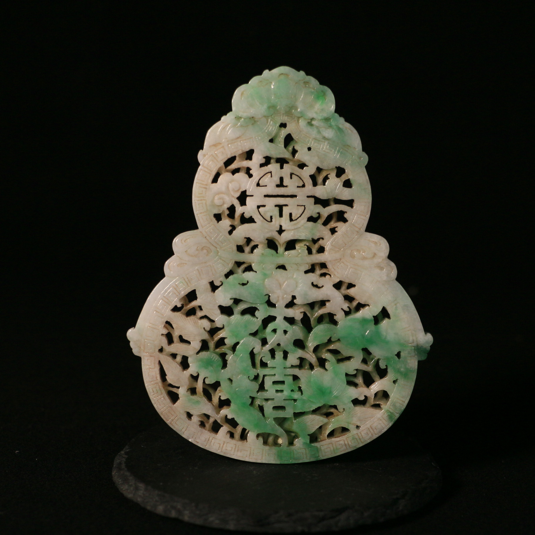 N13 清  翡翠镂空雕花福禄佩