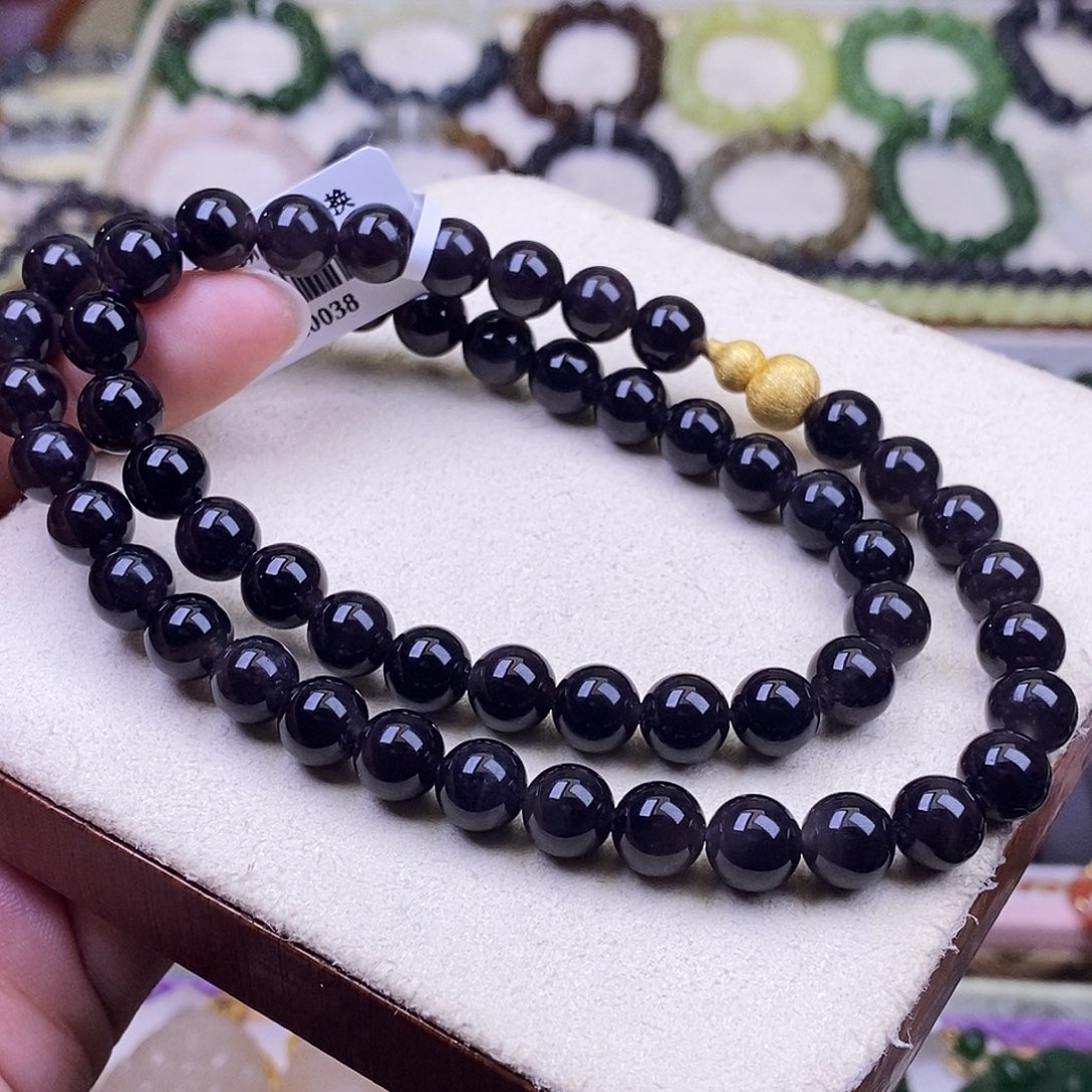 颈饰未镶嵌和田玉毕业级老坑料浓烟紫帝王紫妈妈链8m