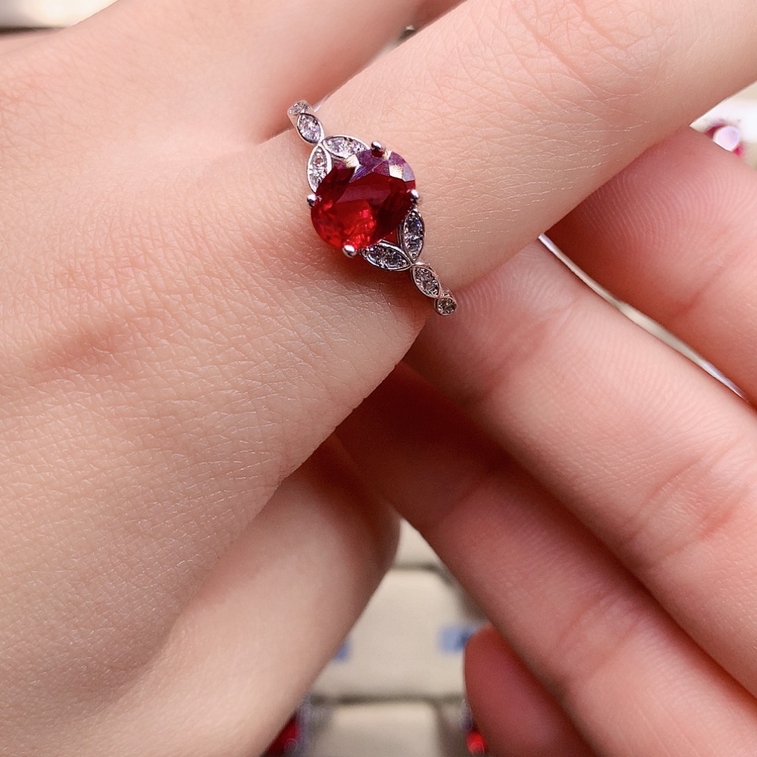 红宝石戒指银S925镶嵌