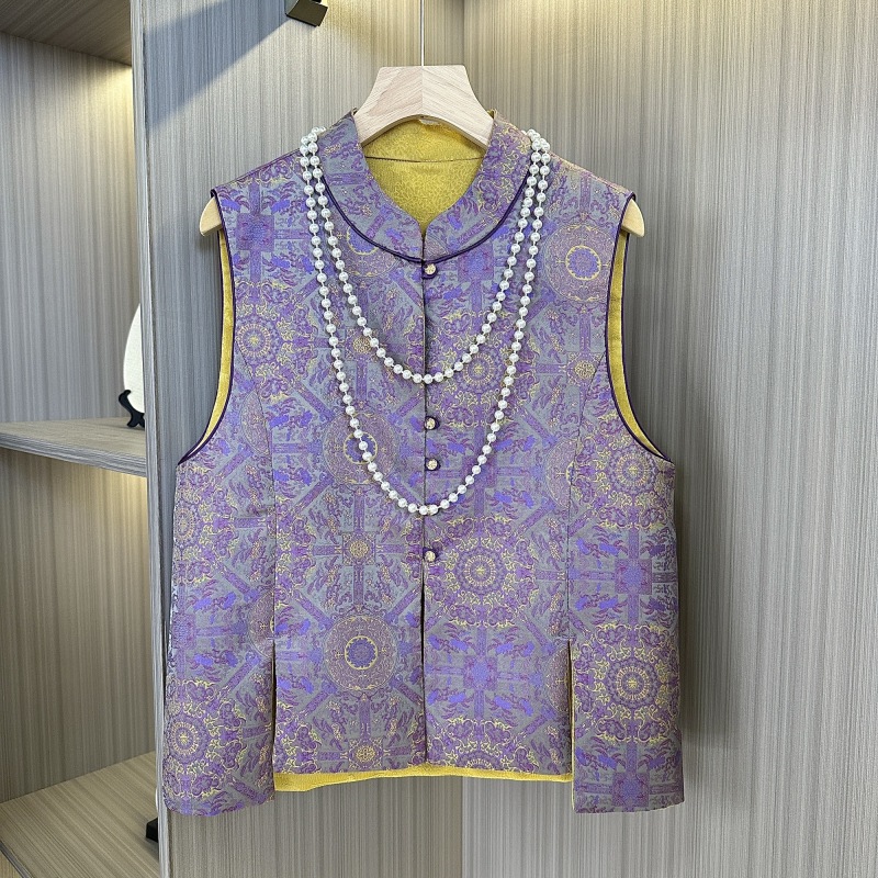 （八达晕）新中式紫色八达晕织锦提花双面双穿马甲韵味感坎肩