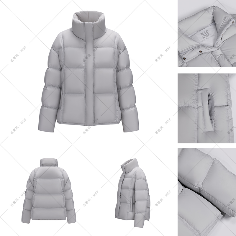 晨雾灰 · 无帽款糖豆系列 95白鸭绒2025冬新款短款保暖羽绒服女