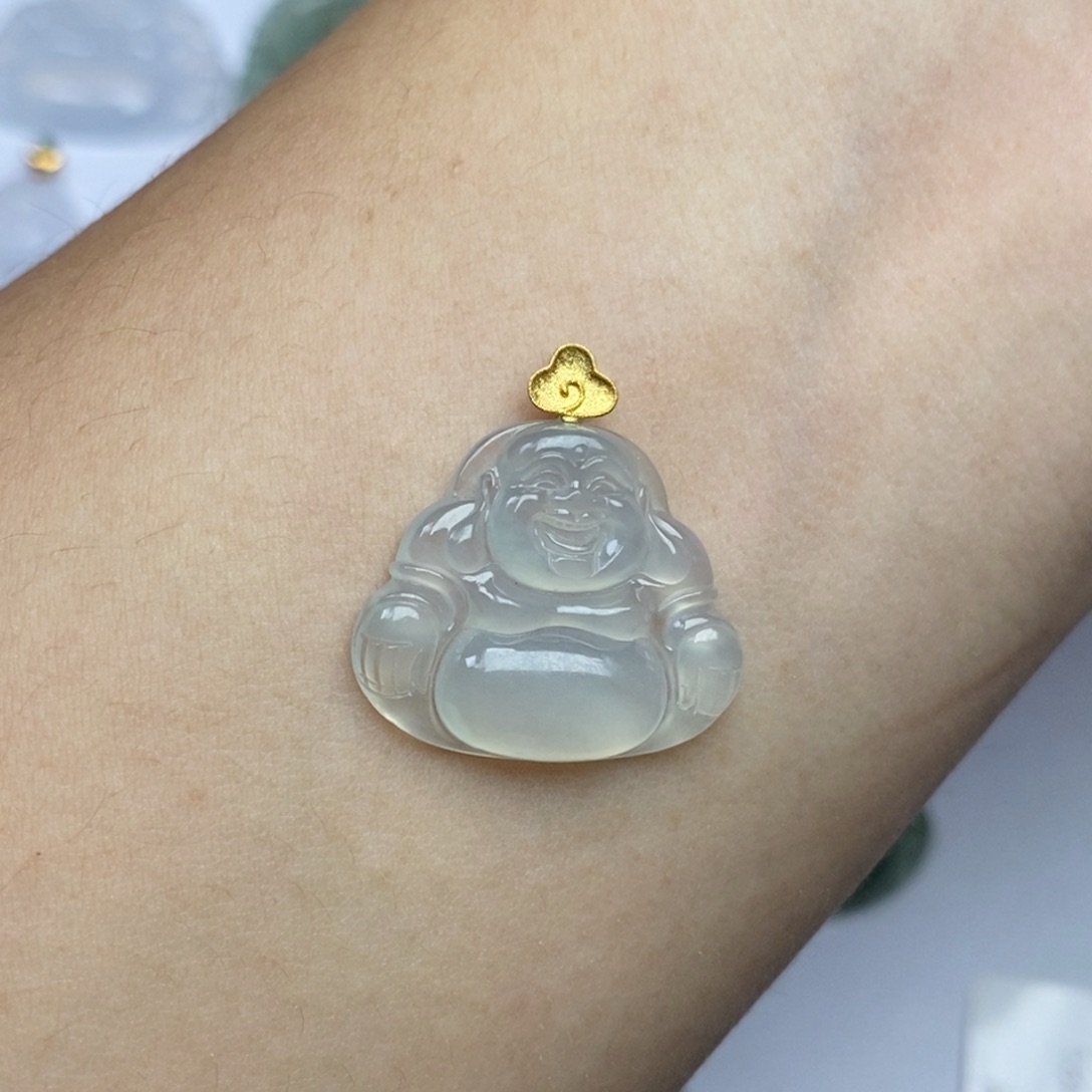 翡翠18K金镶嵌颈饰佛公