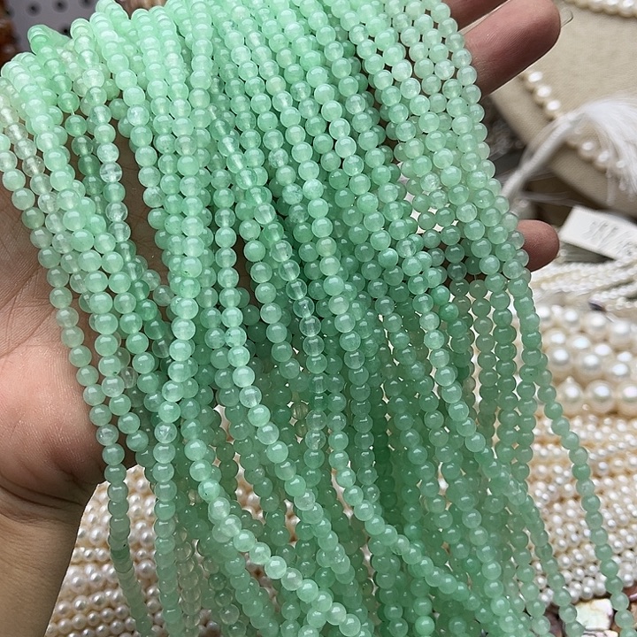 未镶嵌玛瑙/玉髓珠宝半成品2条4mm翡翠玉
