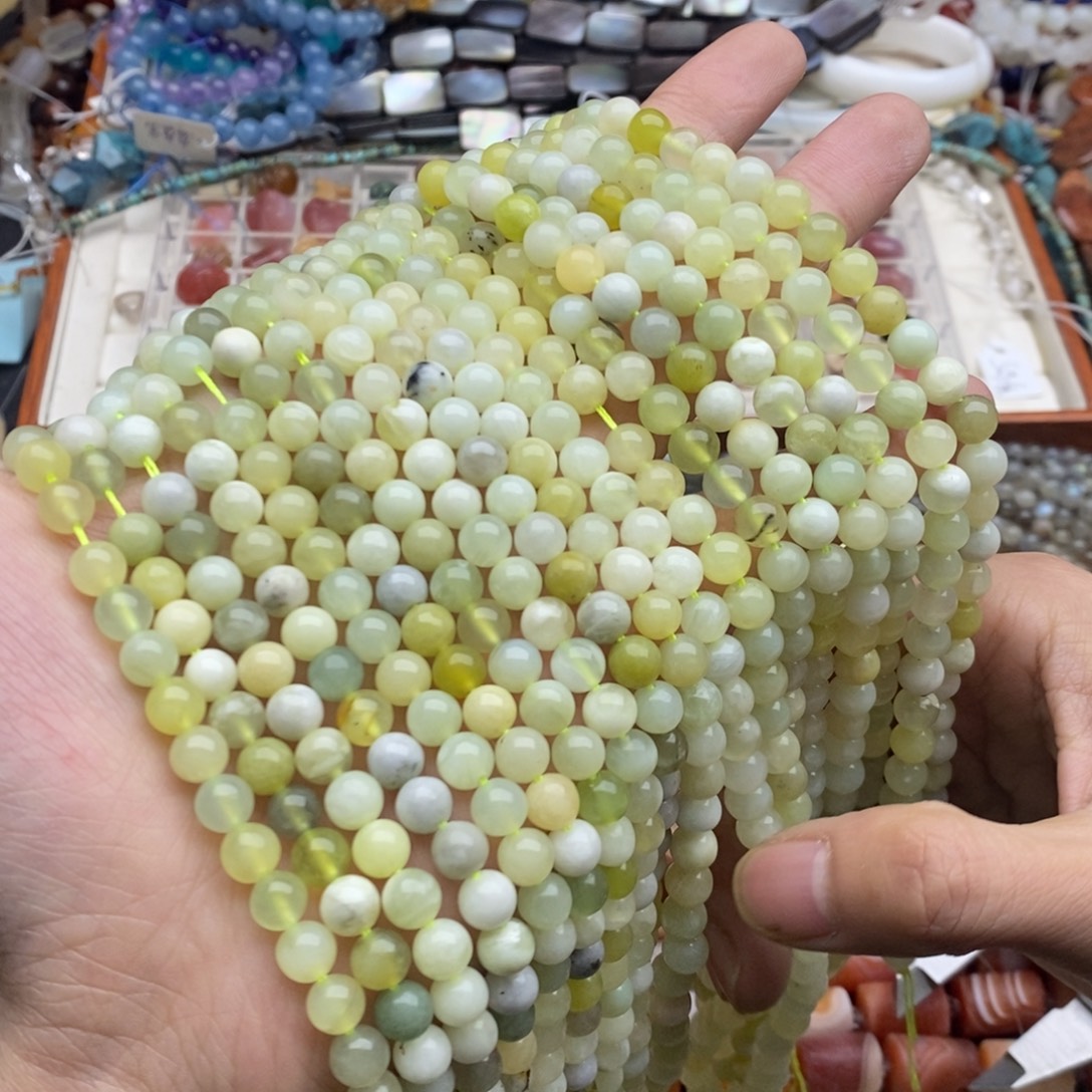 玛瑙/玉髓未镶嵌珠宝半成品一条天然6mm岫玉奶盖圆珠