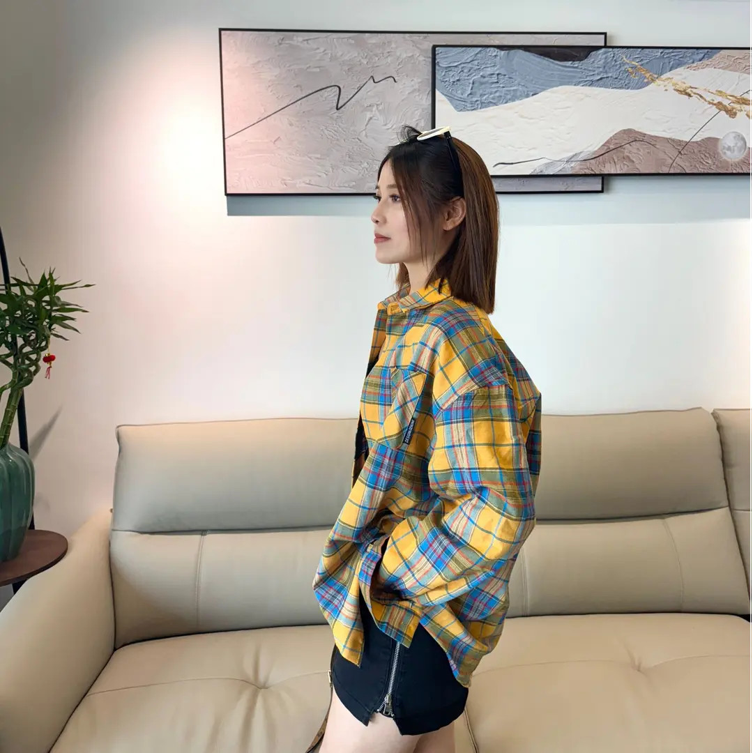 美式复古长袖格子衬衫女小众设计感宽松休闲学院风衬衣外套