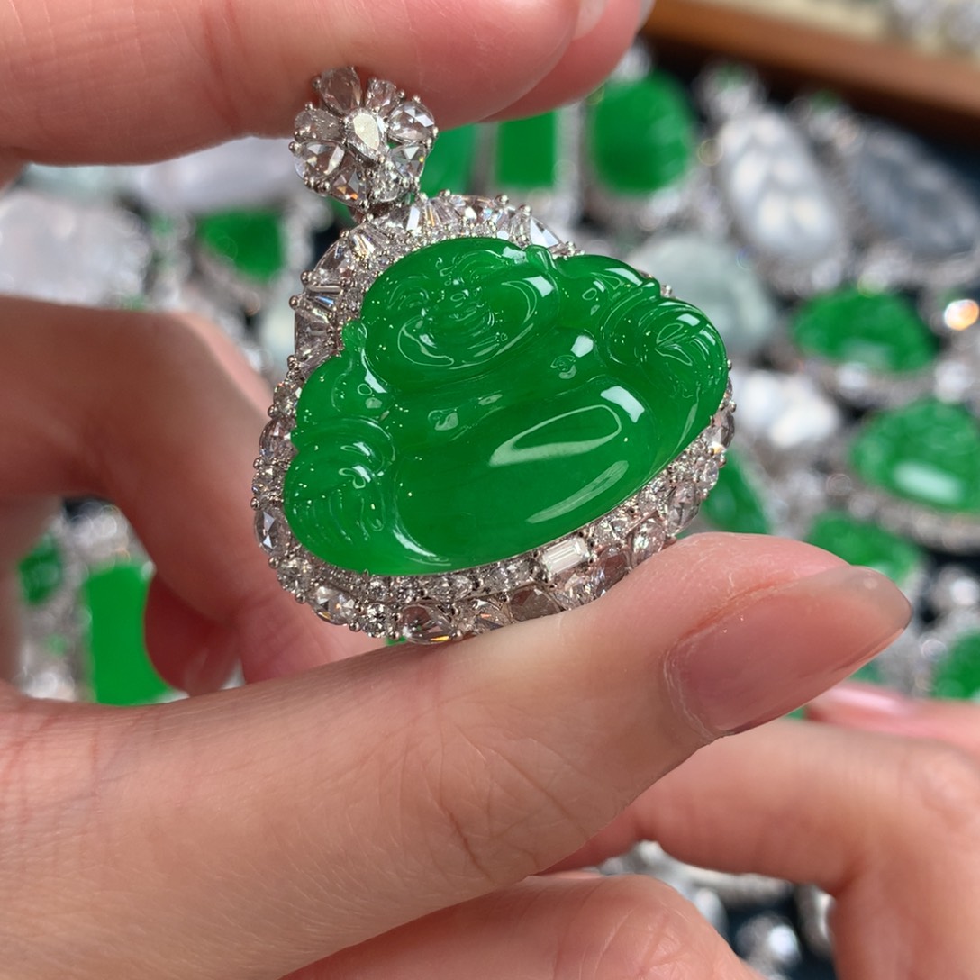 翡翠颈饰18K金镶嵌直播链接 勿拍