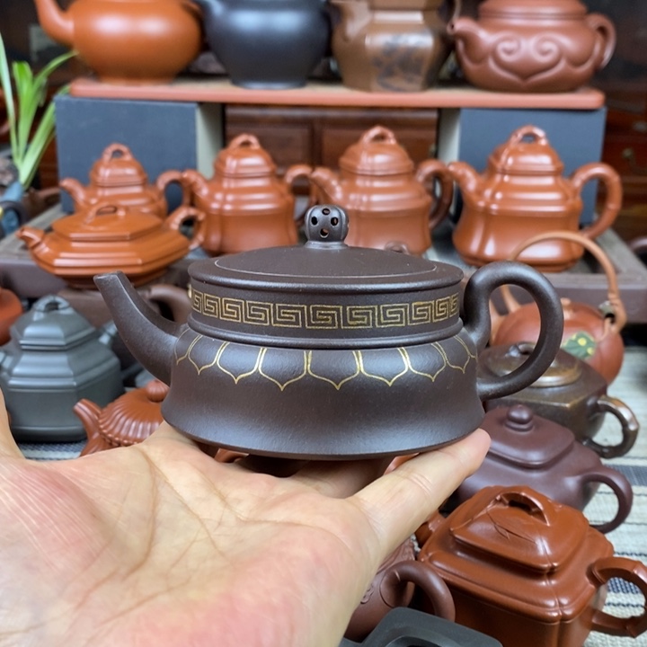 茶壶紫砂禅玉260cc原矿老紫泥描金丝双十一特价