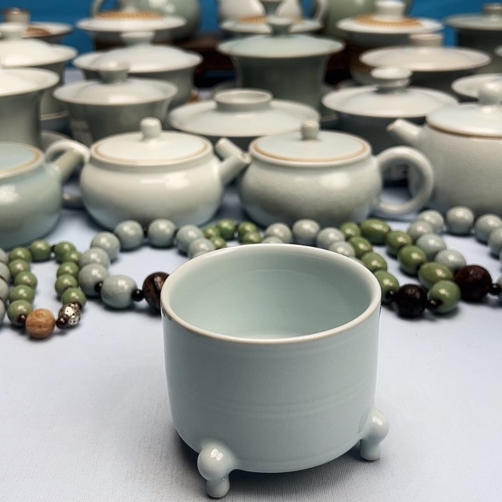 杯月白釉三足杯原矿原釉原产地