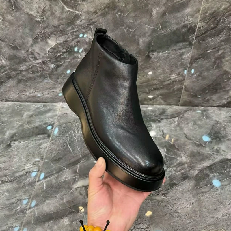 7009轻便商务风防滑保暖素面休闲皮鞋加厚加绒潮流厚底