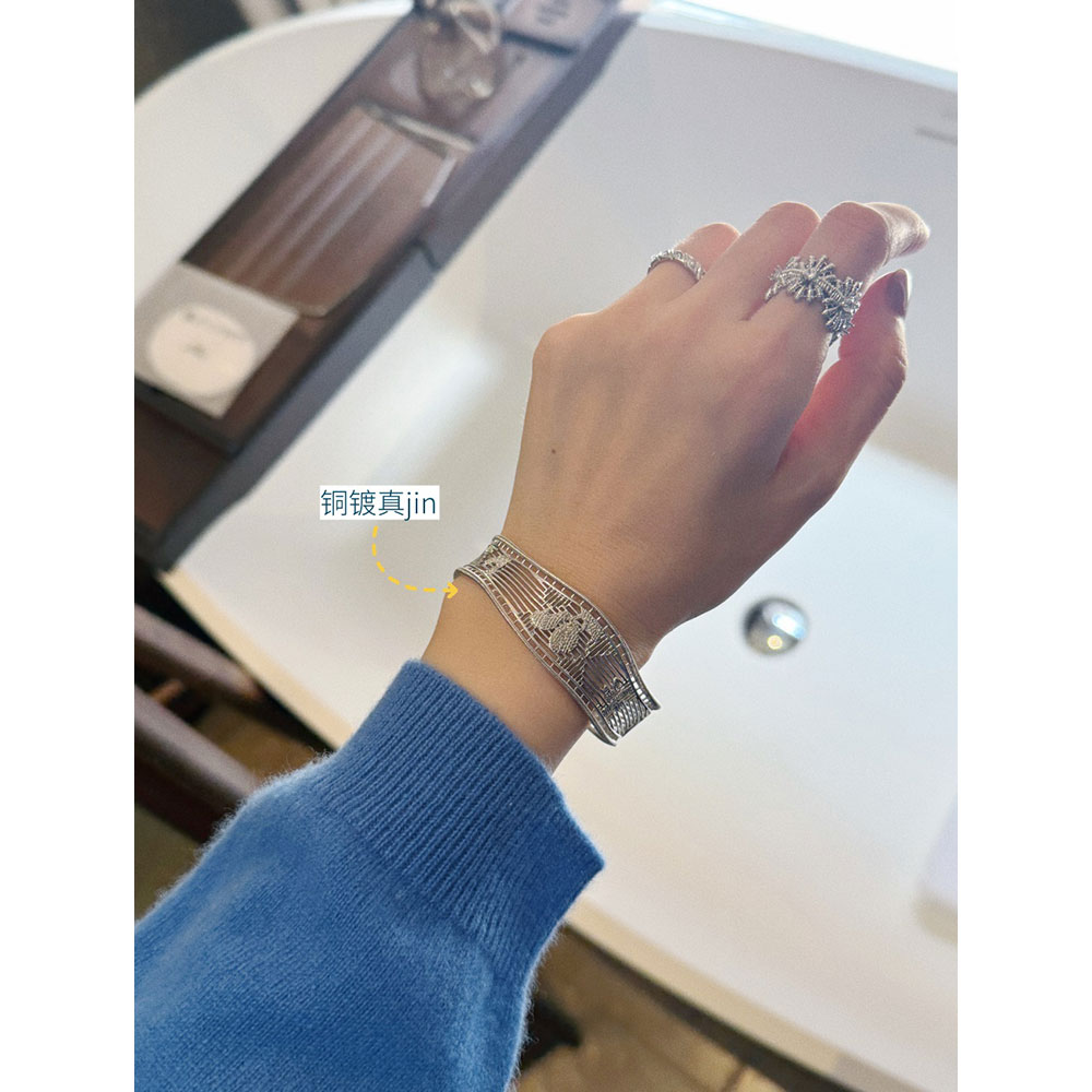 铜合金手镯 【MGDM】高级感小众配饰铜镀双层真金镂空开口手环手镯