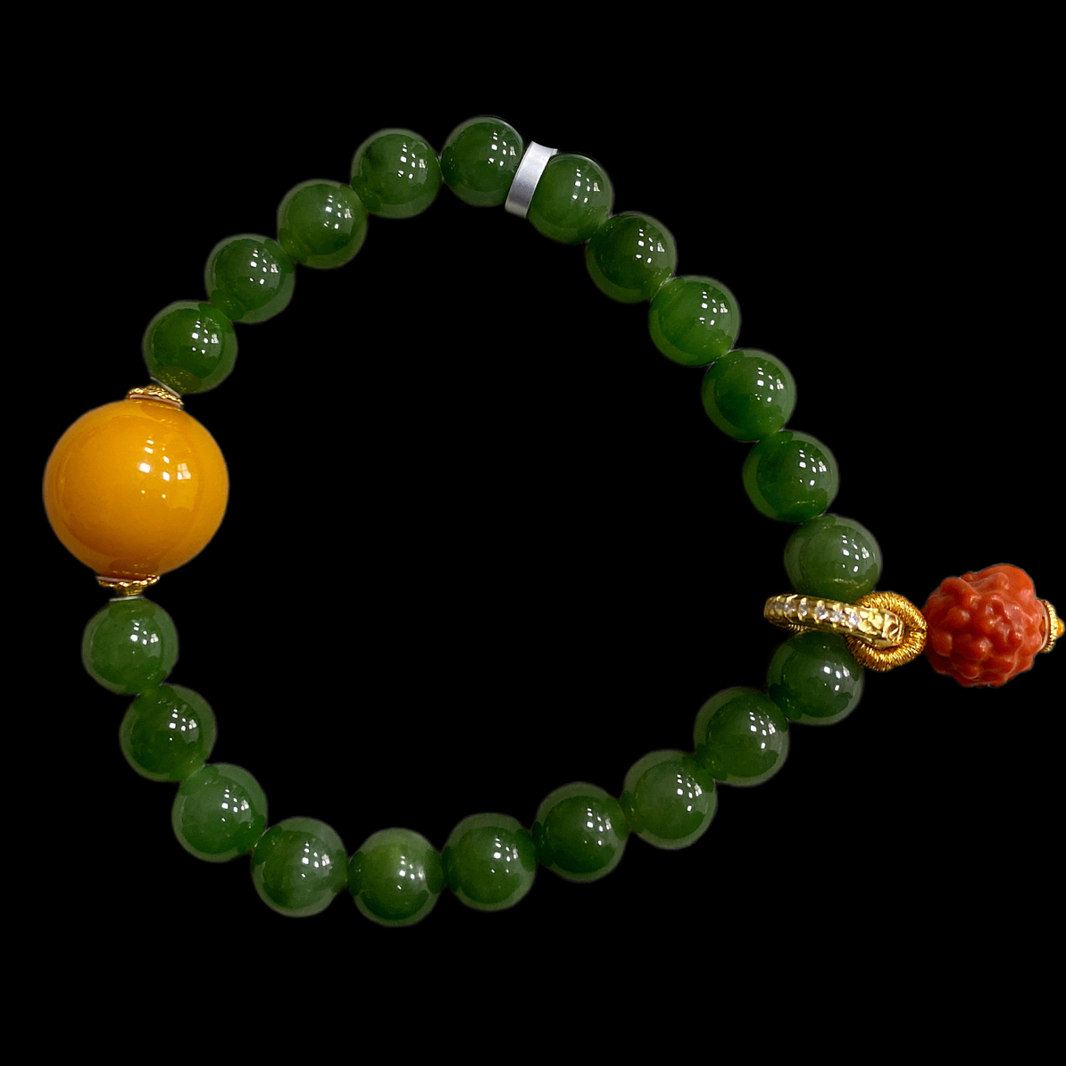 N4732和田碧玉蜜蜡手串孤品