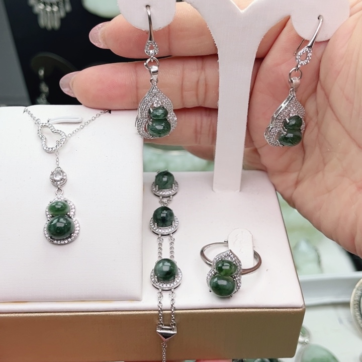 雨***晴透闪石-蛇纹石玉银S925镶嵌戒指，耳坠，吊坠，手链