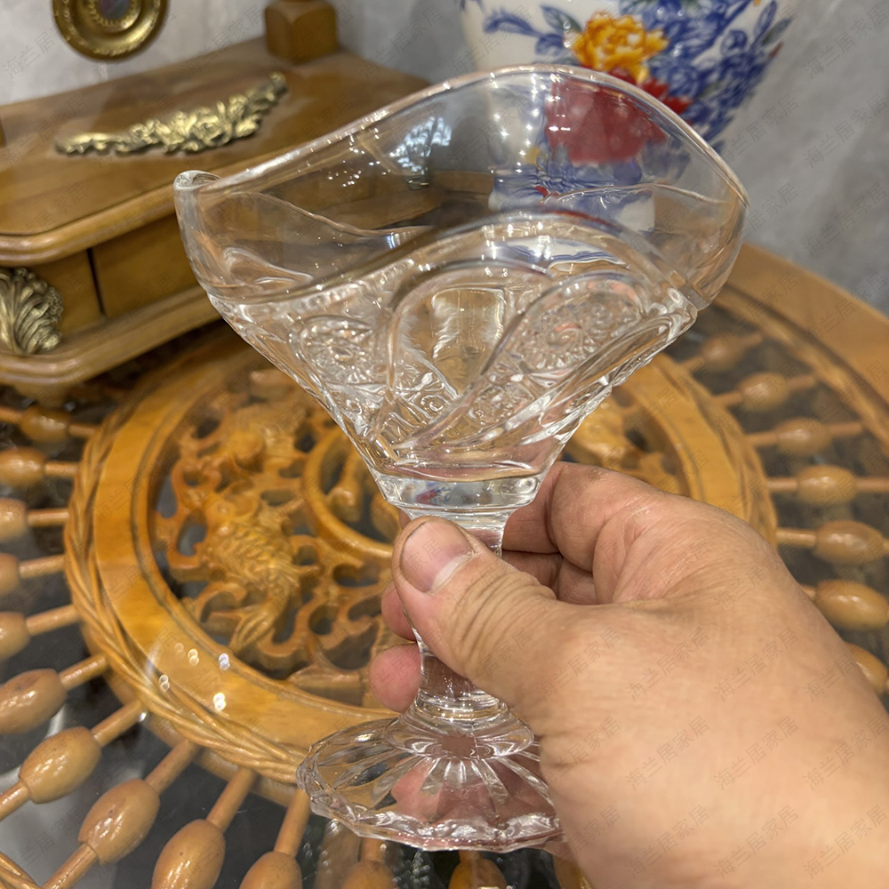 一体水晶玻璃欧式刻花小托盘可做杯子