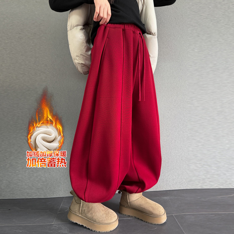 女童加绒裤子秋冬2025新款超好看休闲束脚裤运动裤儿童冬季弯刀裤