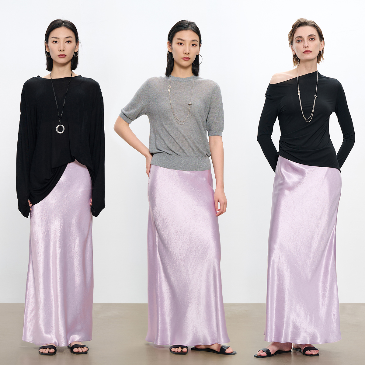 CEMO欧若风伊士曼二醋酸女神 超长拖地斜裁半身裙女CM302230213