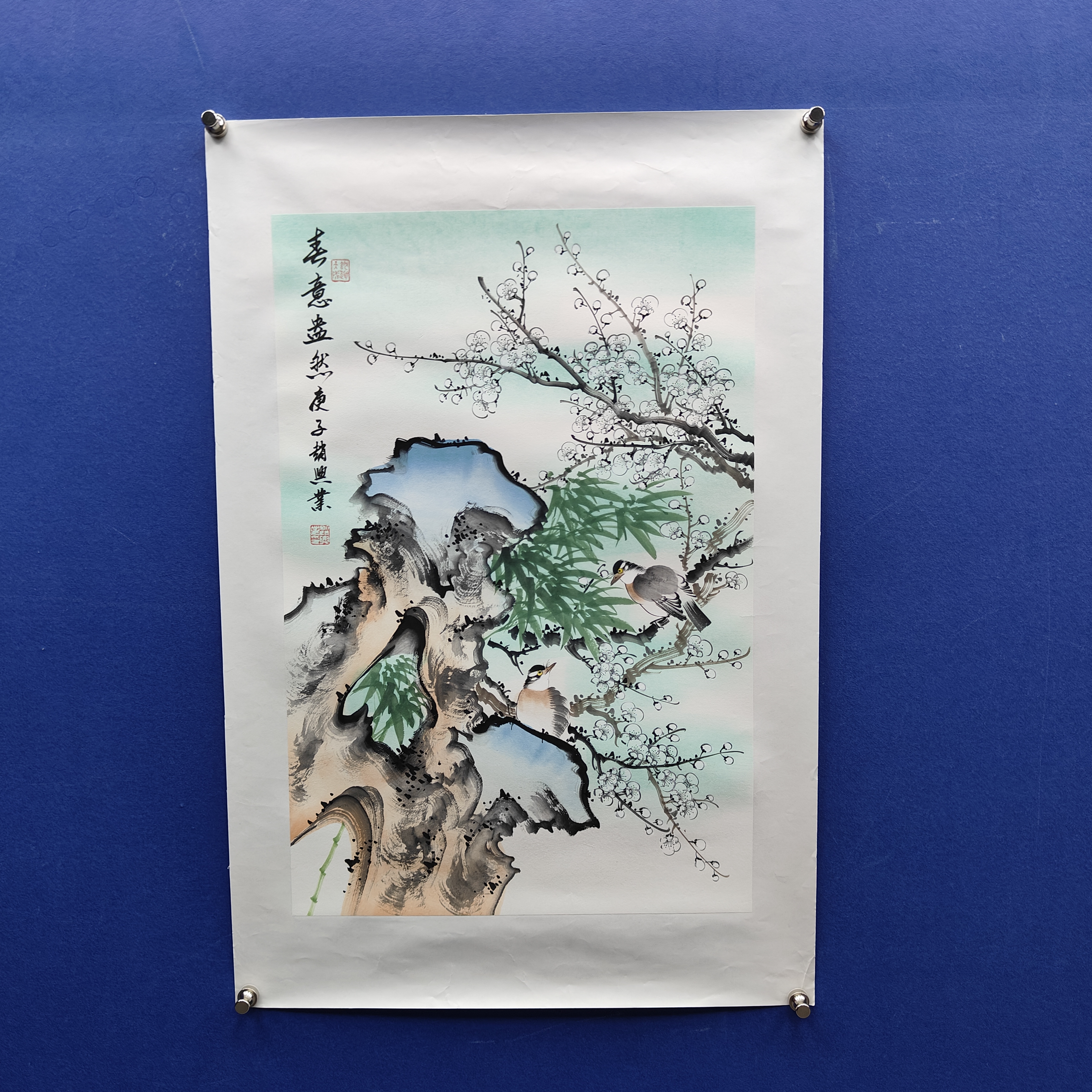 赵兴业《春意盎然》四尺三开 托裱  68*45cm -天美