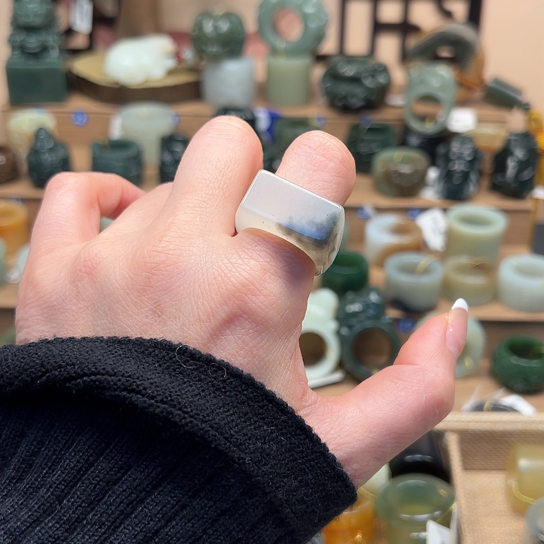 岫玉未镶嵌戒指19内径20号